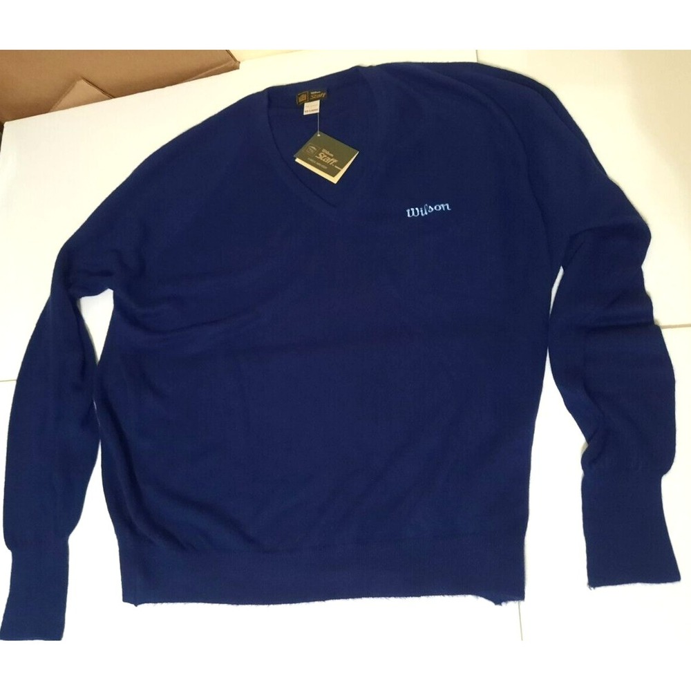 Wilson Staff XXL Mens V Neck Orlon Acrylic Sweater Navy Blue USA New NOS Golf